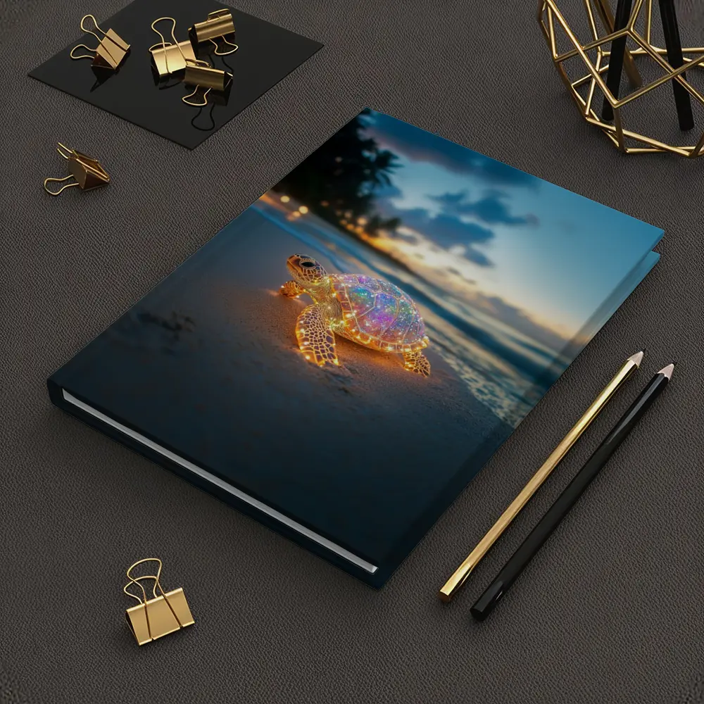 Glowing Sea Turtle on Tropical Beach Sunset – Notebooks