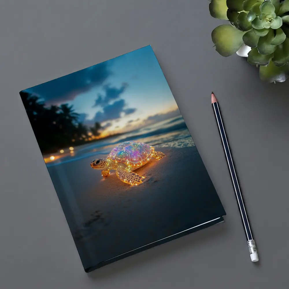 Glowing Sea Turtle on Tropical Beach Sunset – Notebooks