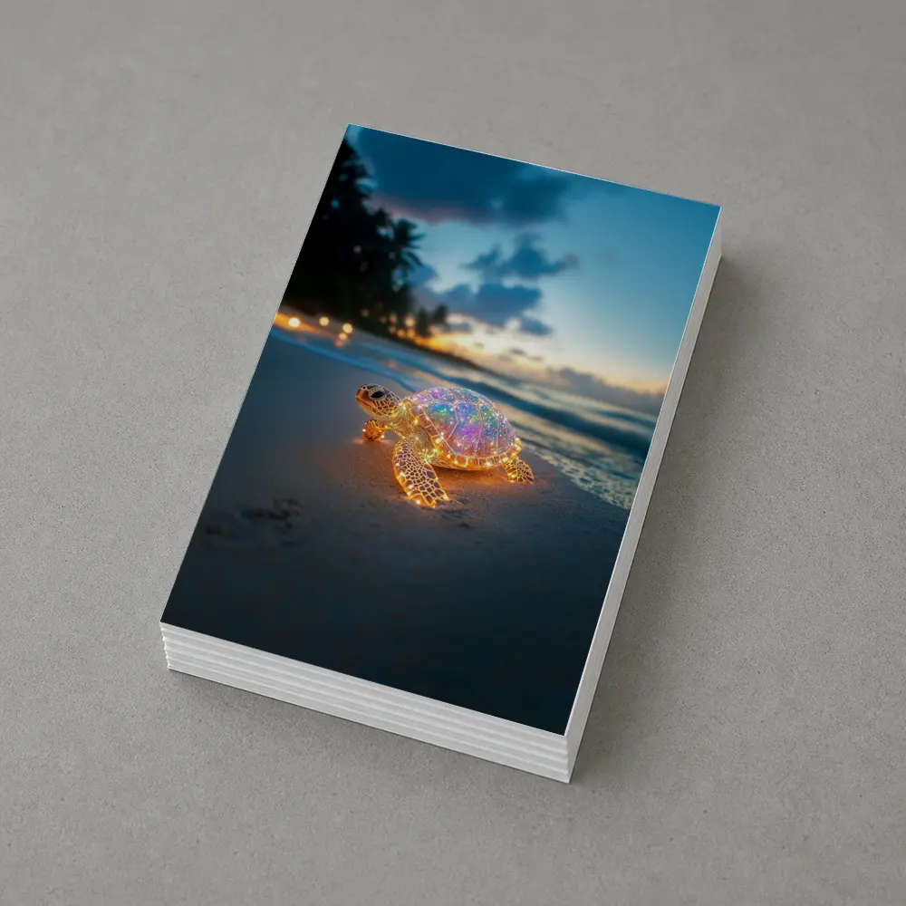 Glowing Sea Turtle on Tropical Beach Sunset – Postcards