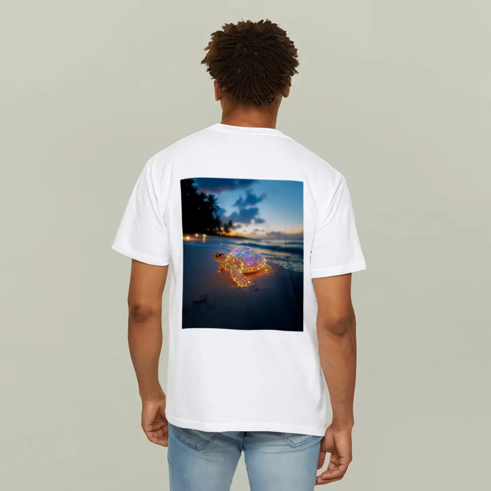 Glowing Sea Turtle on Tropical Beach Sunset – T-Shirts