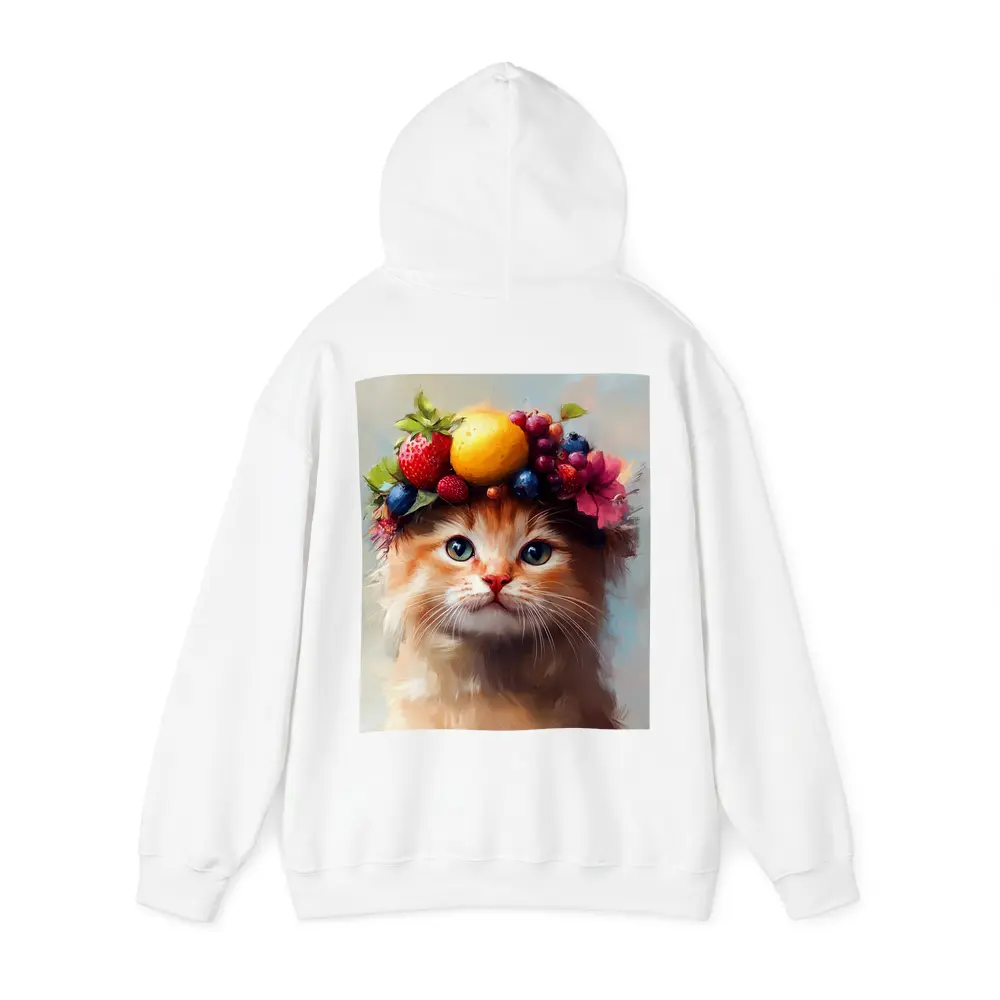Fluffy Kitten Wearing Colorful Fruit Crown – Hoodies