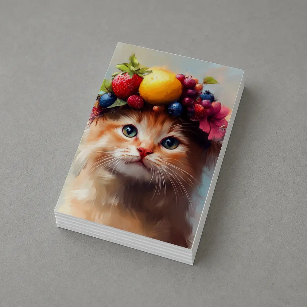 Fluffy Kitten Wearing Colorful Fruit Crown – Postcards