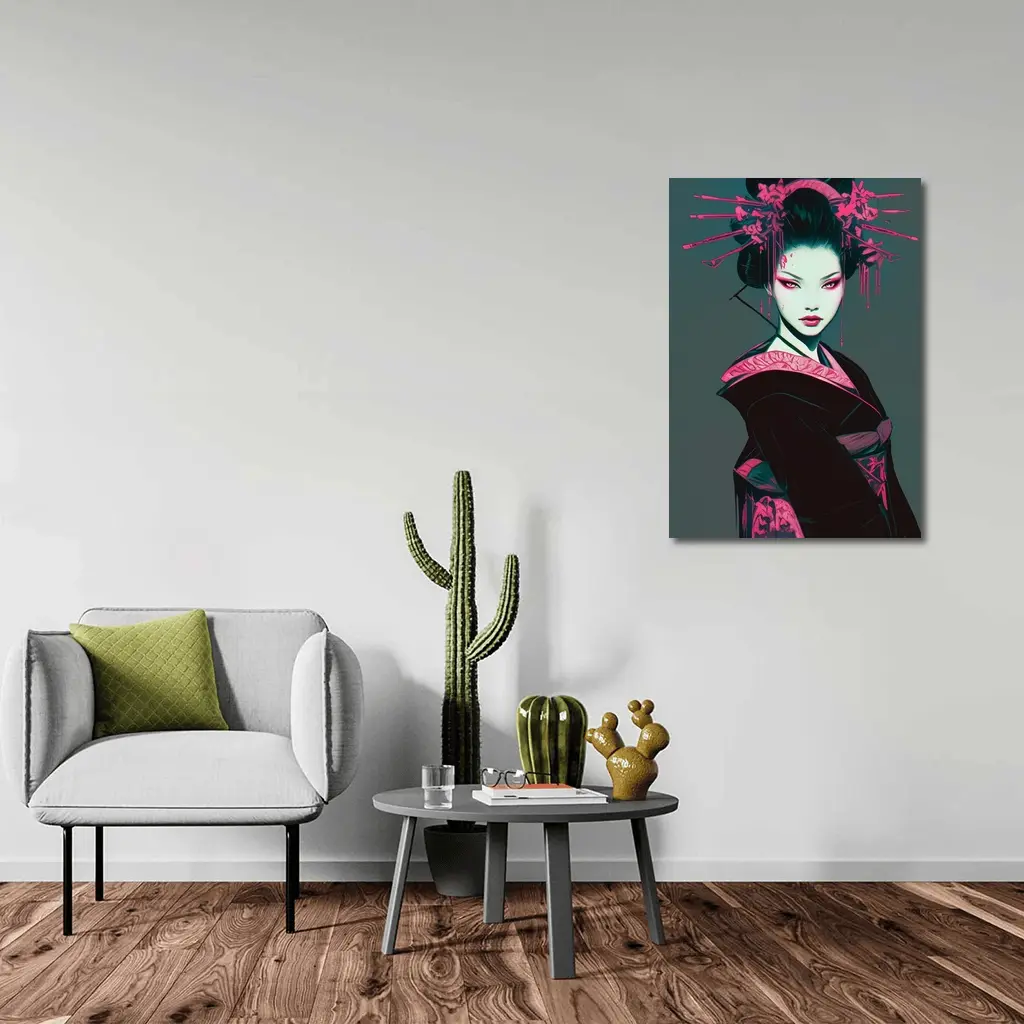 Dark Geisha Pink Ink Cyberpunk Art – Wall Art