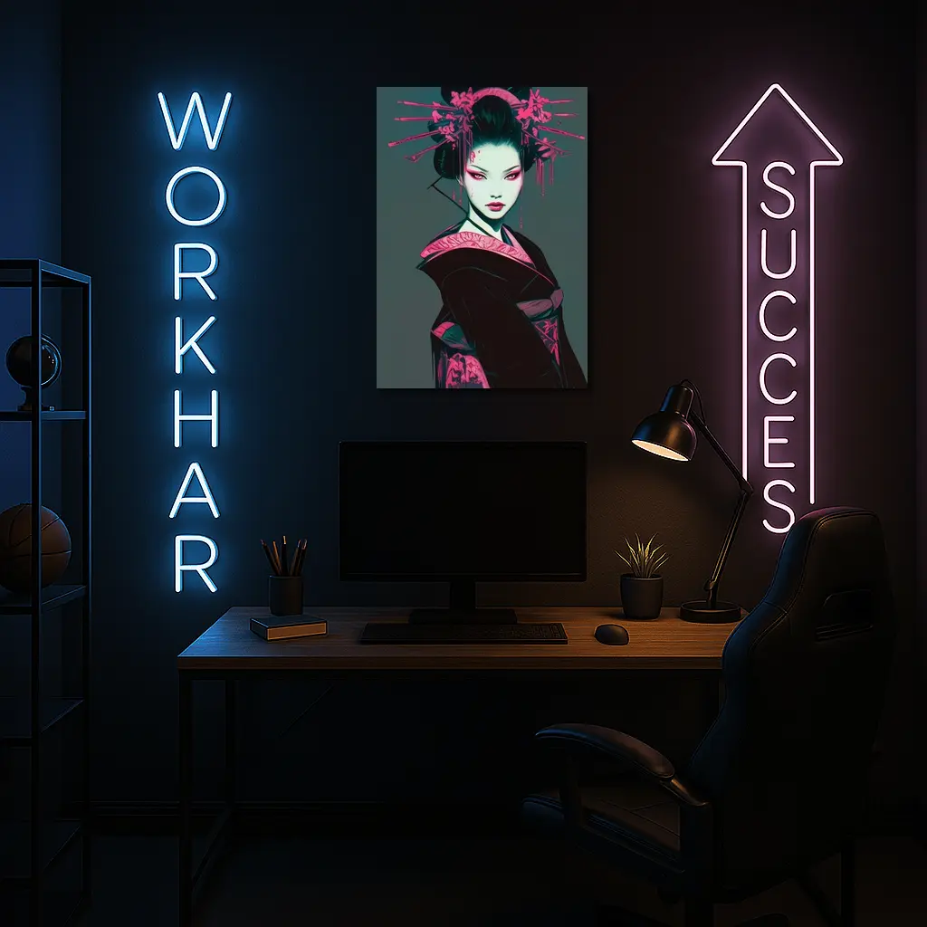 Dark Geisha Pink Ink Cyberpunk Art – Wall Art