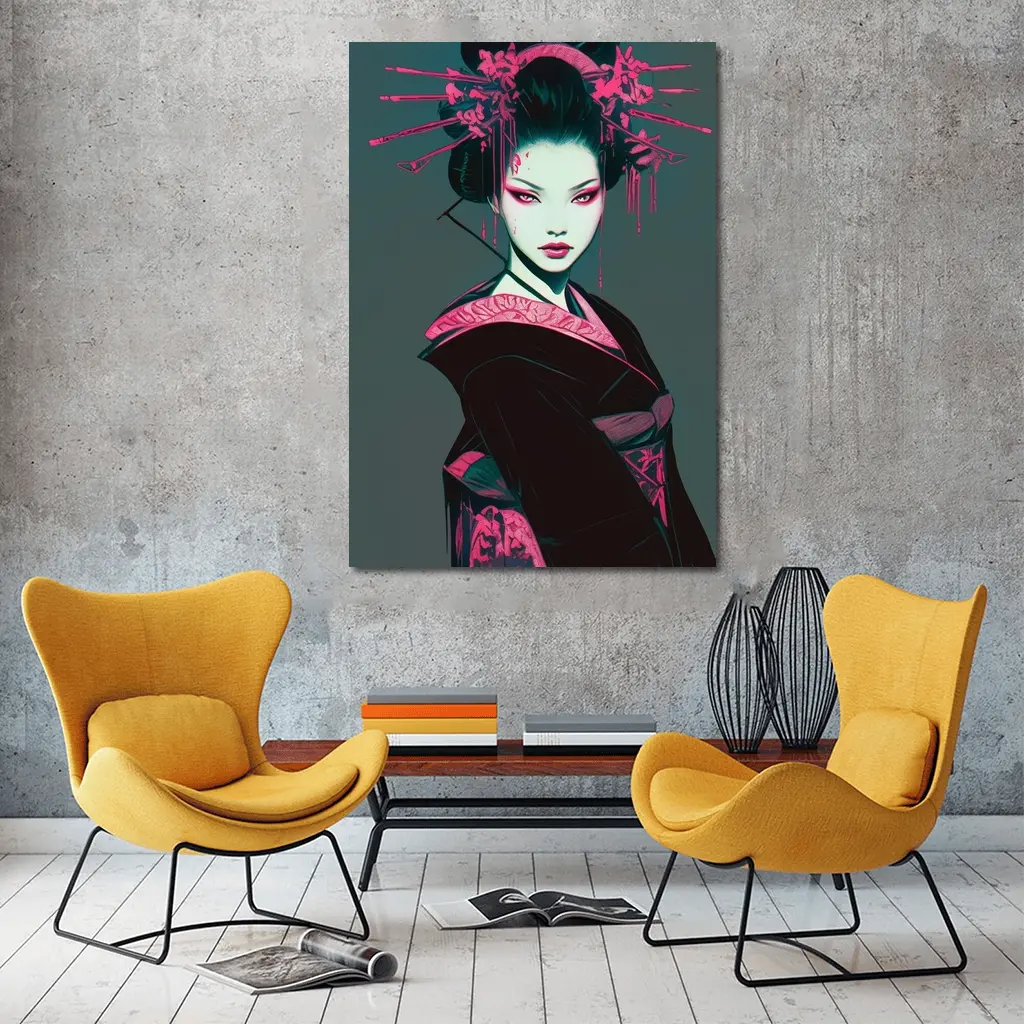 Dark Geisha Pink Ink Cyberpunk Art – Wall Art