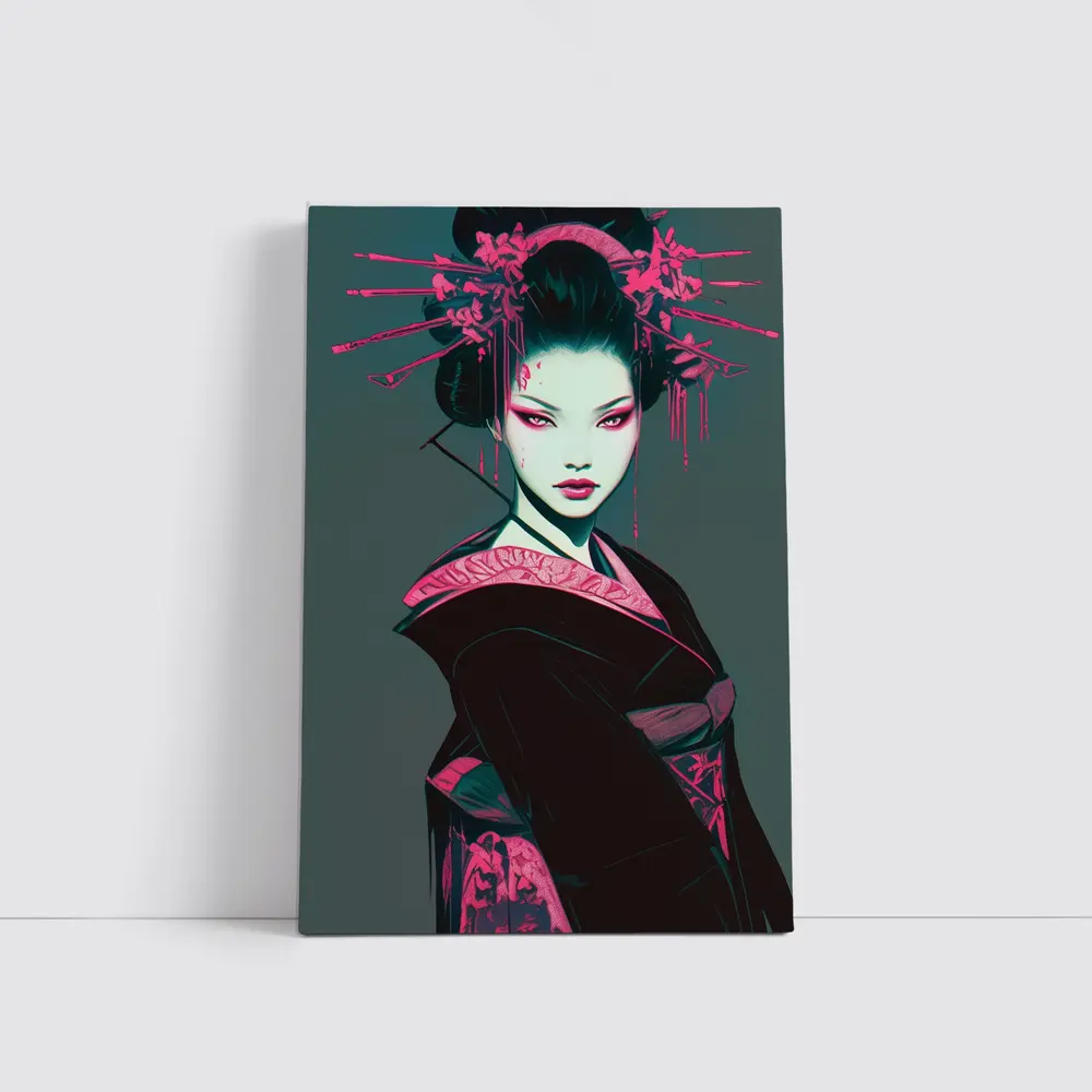 Dark Geisha Pink Ink Cyberpunk Art – Wall Art