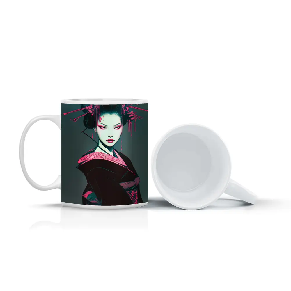 Dark Geisha Pink Ink Cyberpunk Art – Mugs