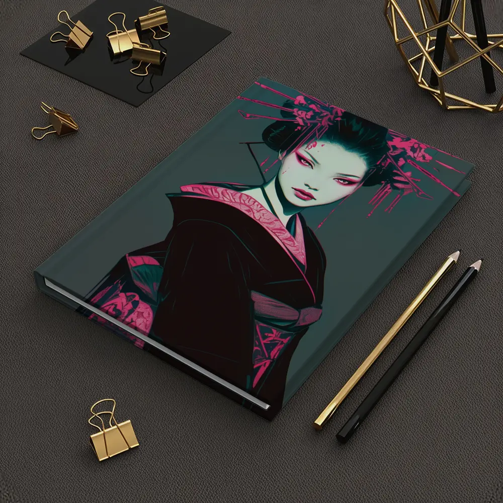 Dark Geisha Pink Ink Cyberpunk Art – Notebooks