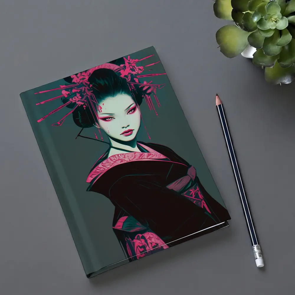 Dark Geisha Pink Ink Cyberpunk Art – Notebooks