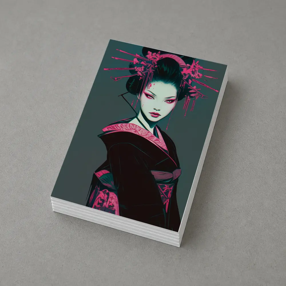Dark Geisha Pink Ink Cyberpunk Art – Postcards