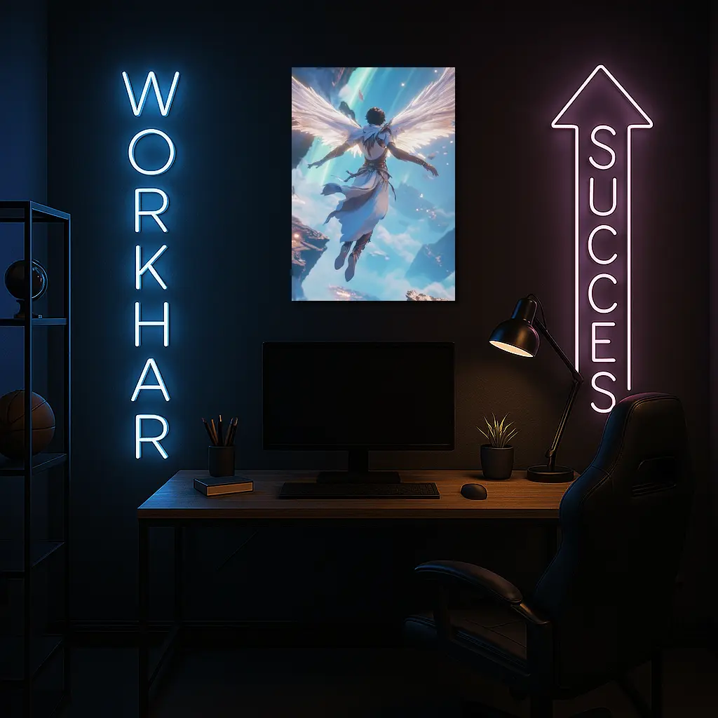 Anime Angel Flying Through Glowing Sky – Wall Art