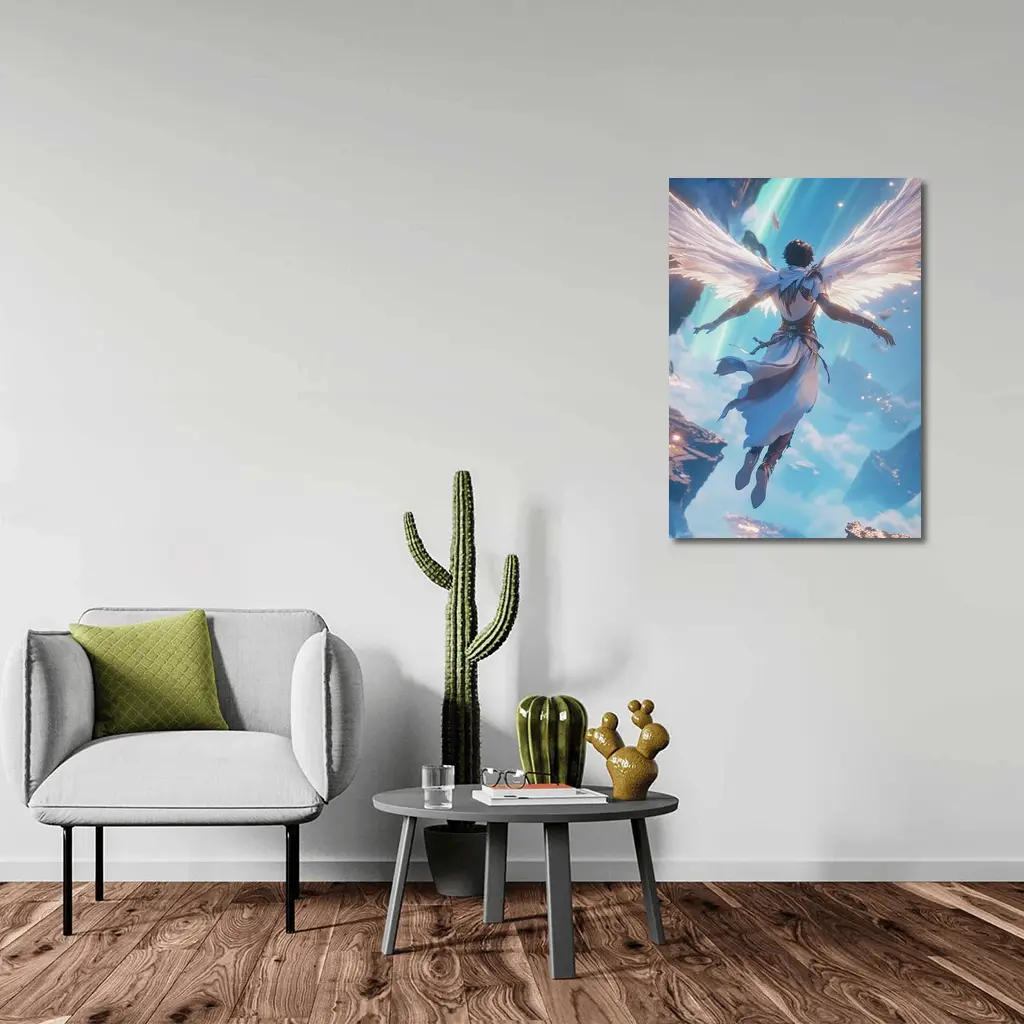 Anime Angel Flying Through Glowing Sky – Wall Art