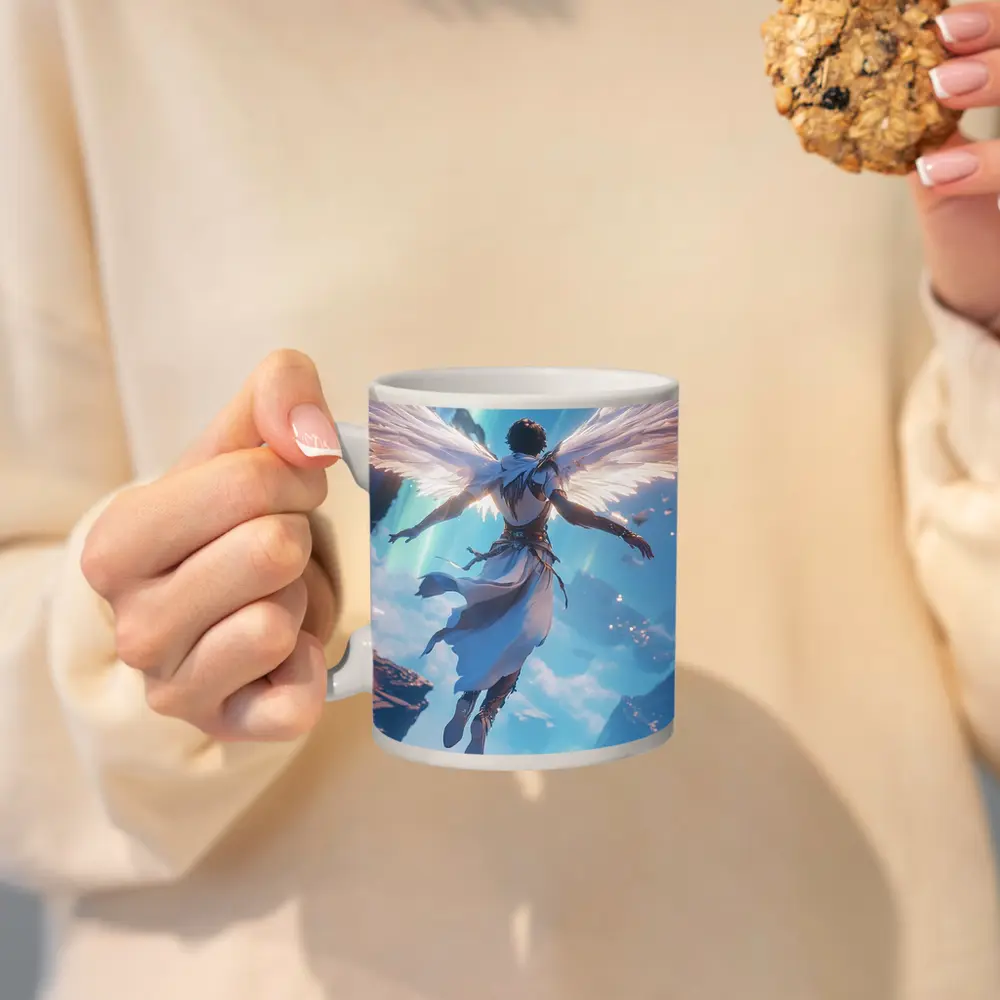 Anime Angel Flying Through Glowing Sky – Mugs