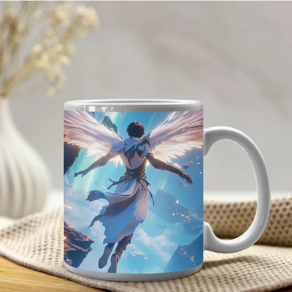 Anime Angel Flying Through Glowing Sky – Mugs