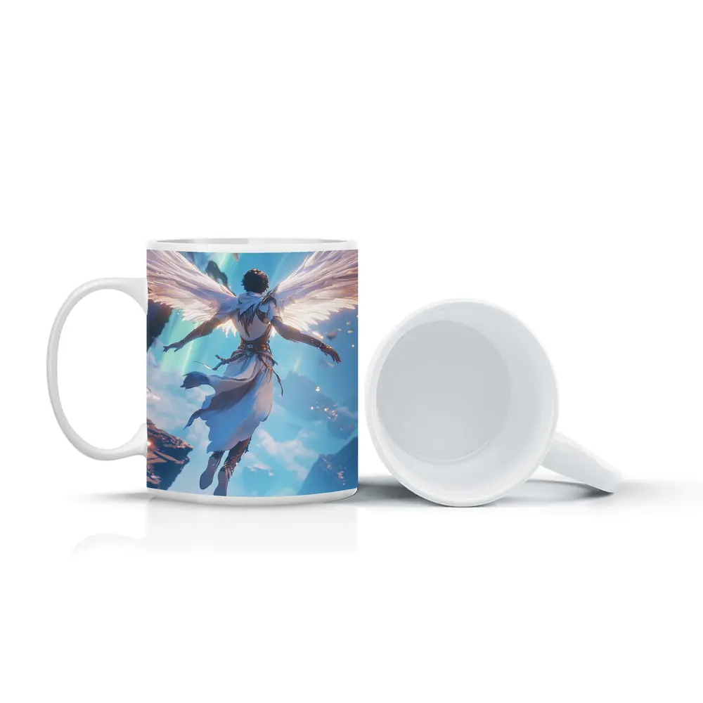 Anime Angel Flying Through Glowing Sky – Mugs