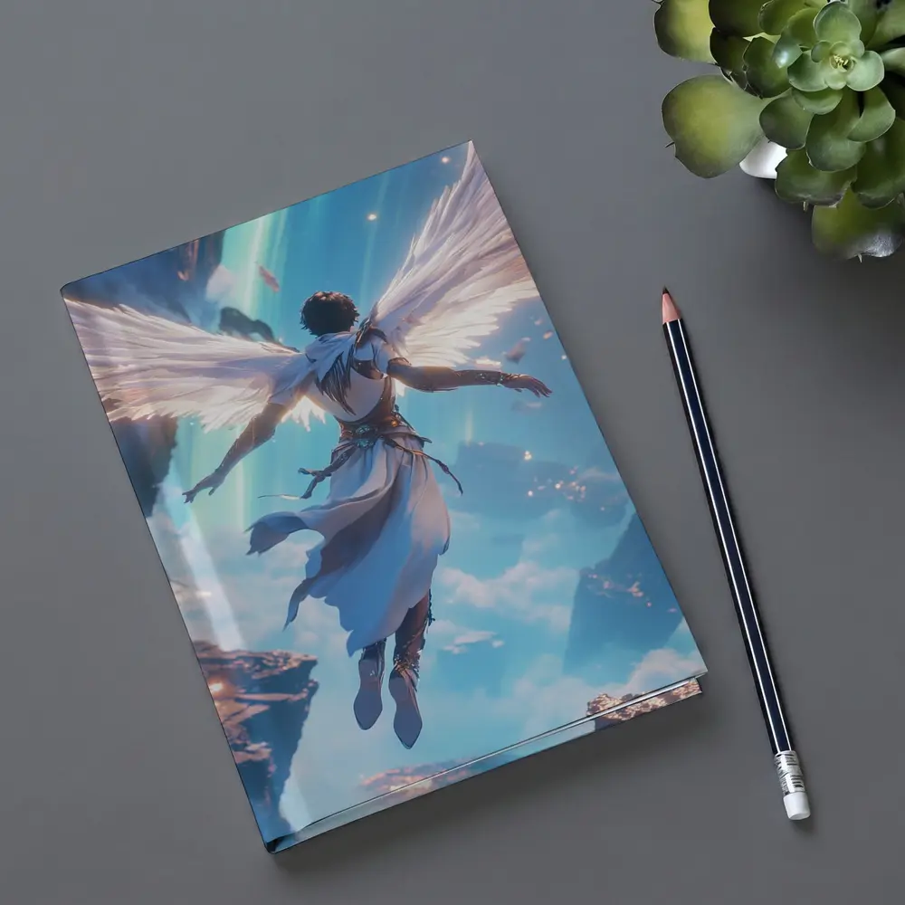 Anime Angel Flying Through Glowing Sky – Notebooks