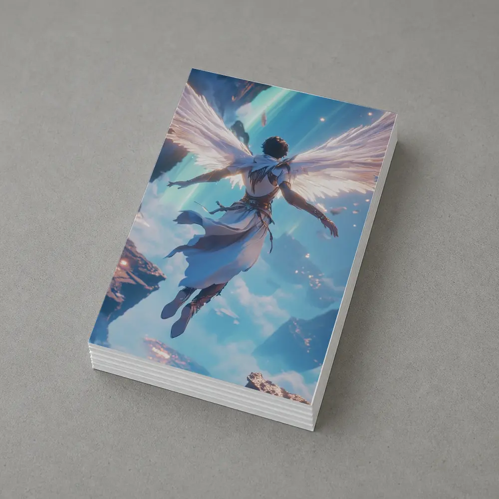 Anime Angel Flying Through Glowing Sky – Postcards
