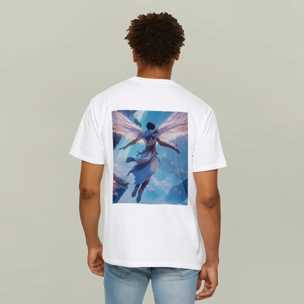 Anime Angel Flying Through Glowing Sky – T-Shirts