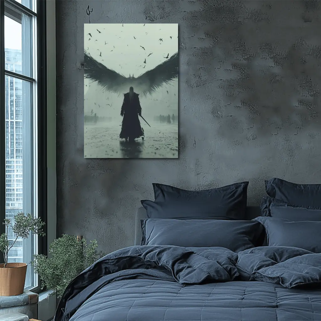 Dark Angel Warrior Misty City Foggy – Wall Art
