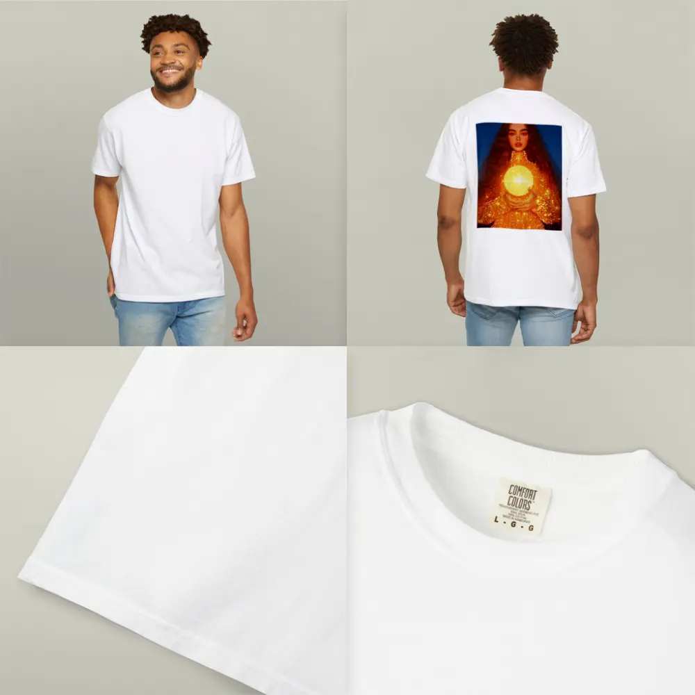 Woman Holding Glowing Golden Orb Night – T-Shirts