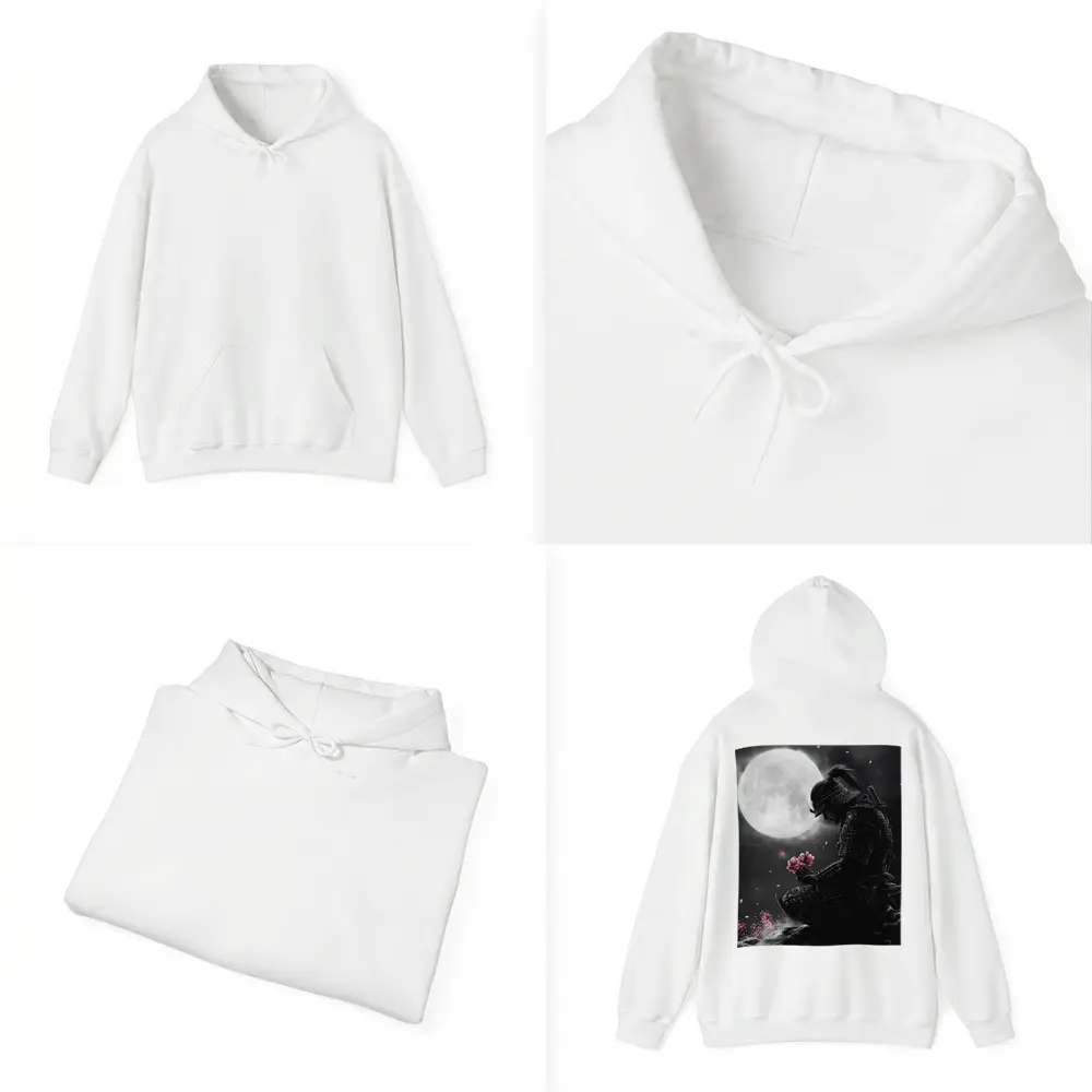 Samurai Kneeling Moon Cherry Blossom Night – Hoodies
