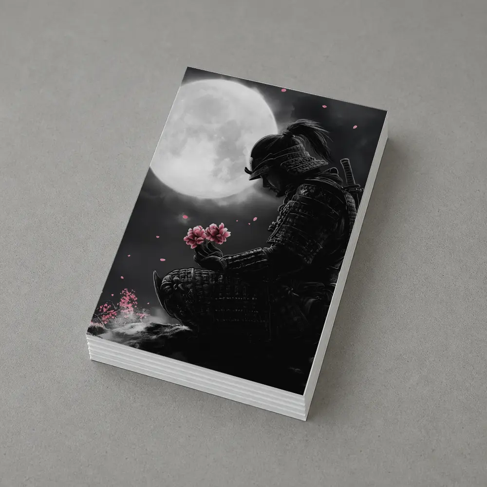 Samurai Kneeling Moon Cherry Blossom Night – Postcards