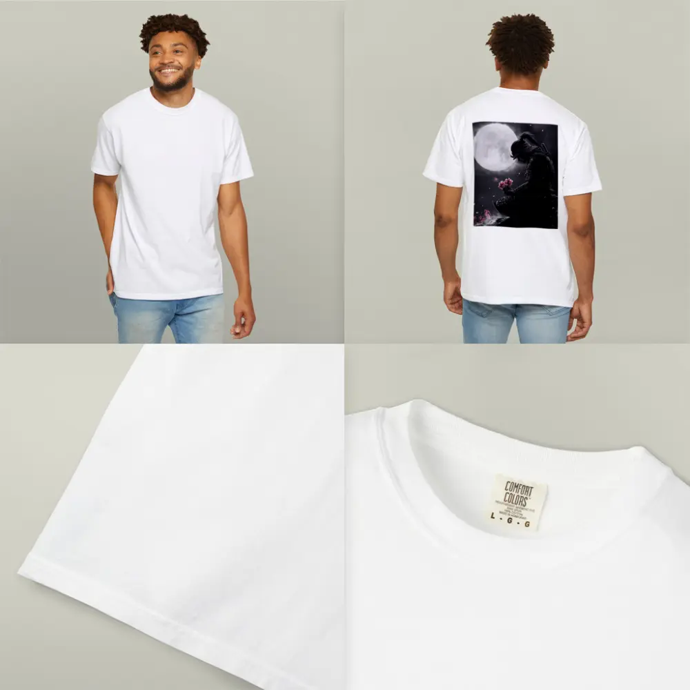 Samurai Kneeling Moon Cherry Blossom Night – T-Shirts