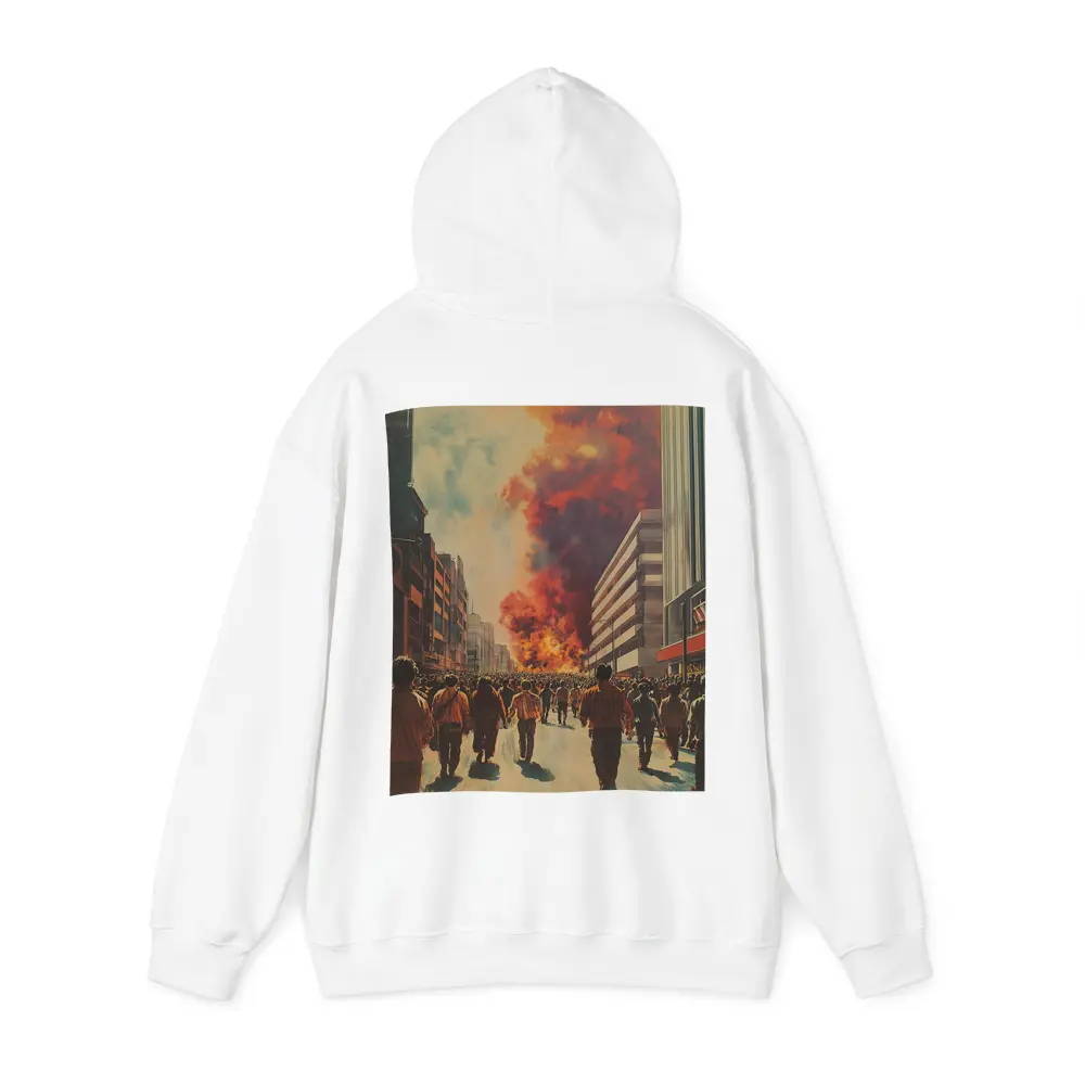Crowd Walking Toward City Fire Explosion – Hoodies