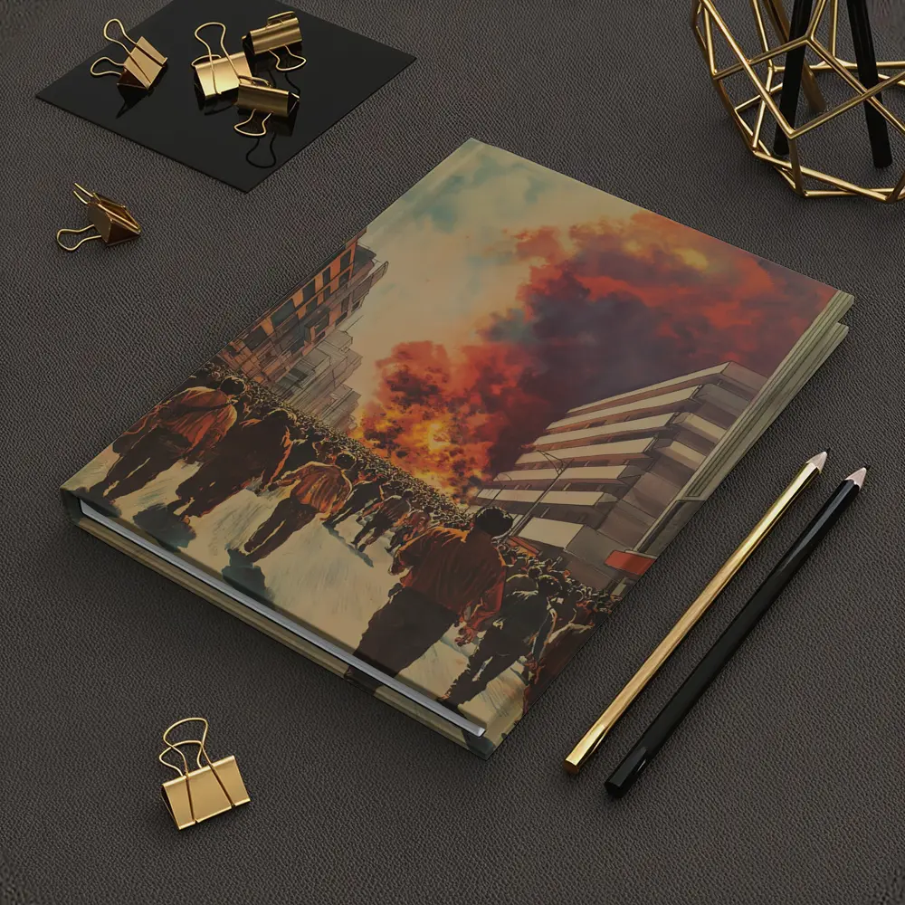 Crowd Walking Toward City Fire Explosion – Notebooks