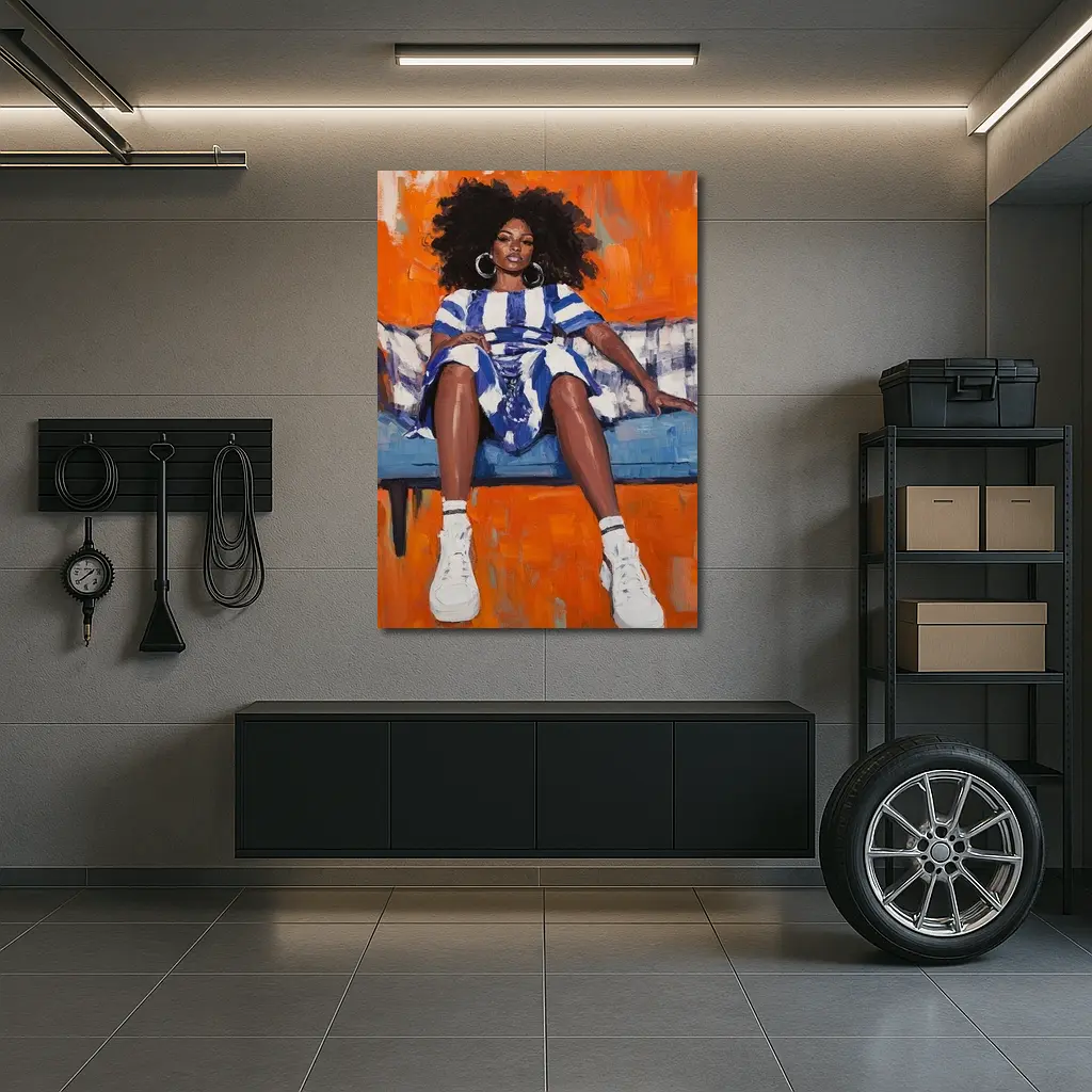Black Woman Portrait Bold Orange Oil Painting – Wall Art