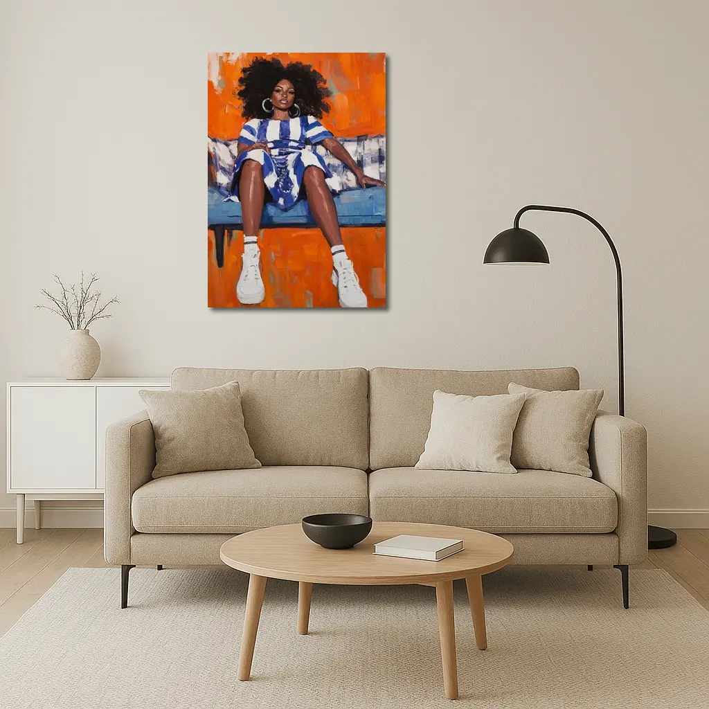 Black Woman Portrait Bold Orange Oil Painting – Wall Art