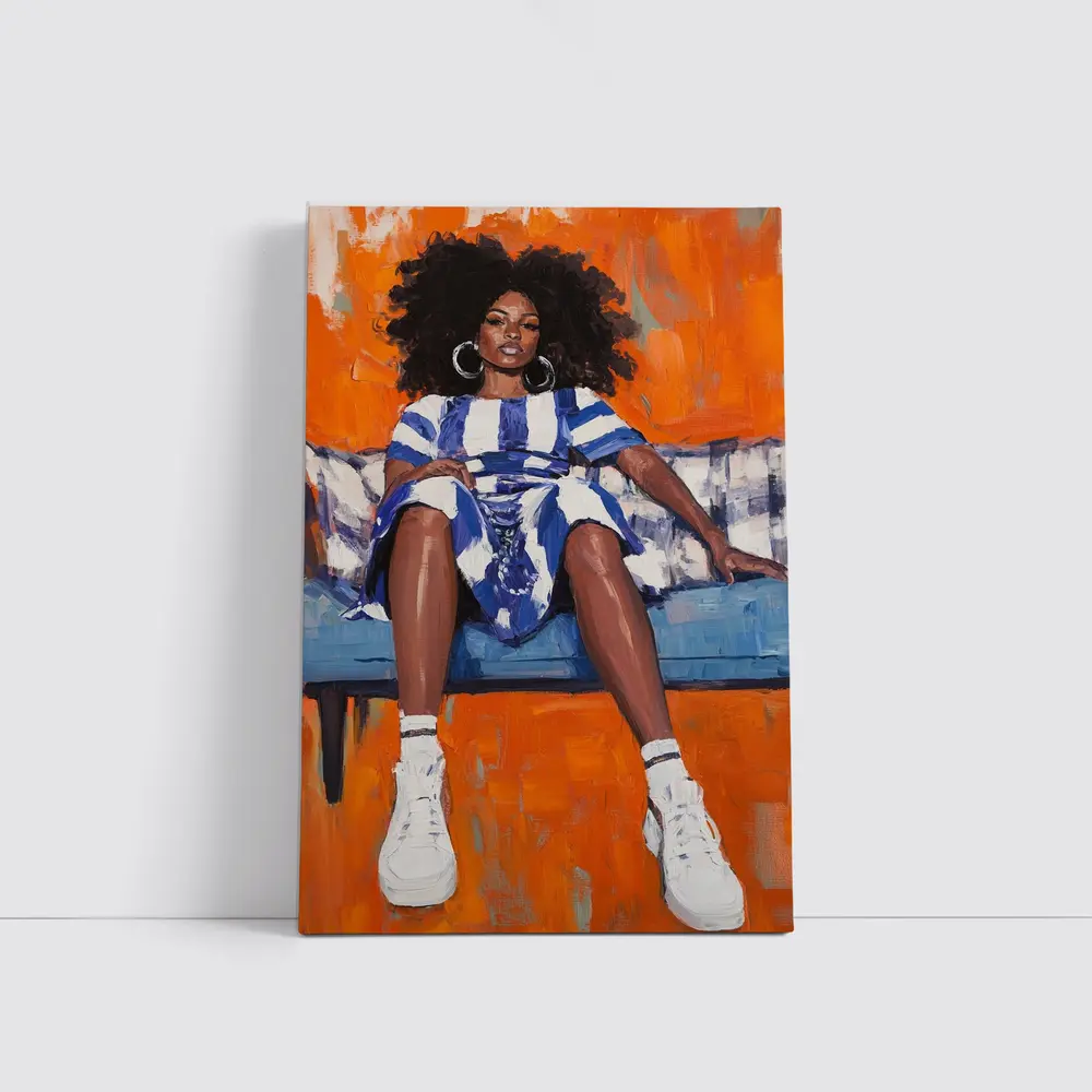 Black Woman Portrait Bold Orange Oil Painting – Wall Art