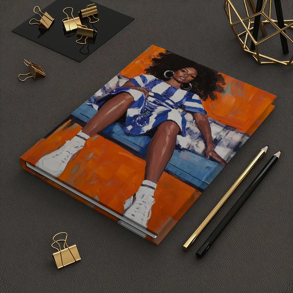 Black Woman Portrait Bold Orange Oil Painting – Notebooks
