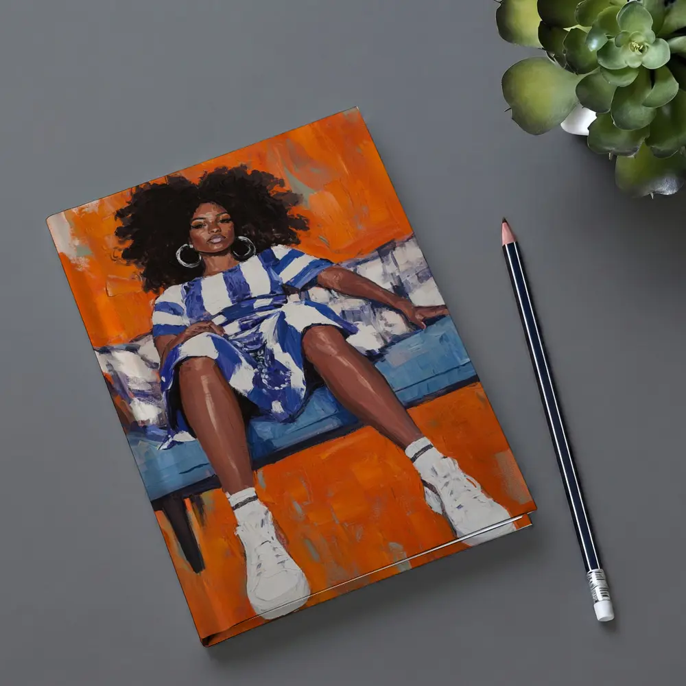 Black Woman Portrait Bold Orange Oil Painting – Notebooks