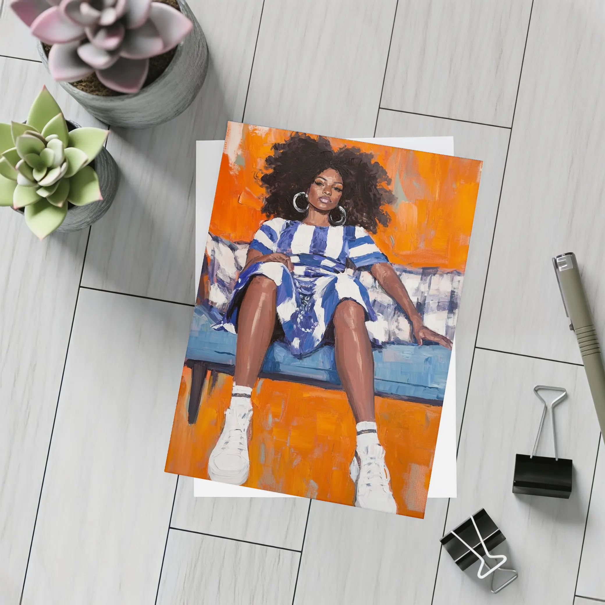 Black Woman Portrait Bold Orange Oil Painting – Postcards