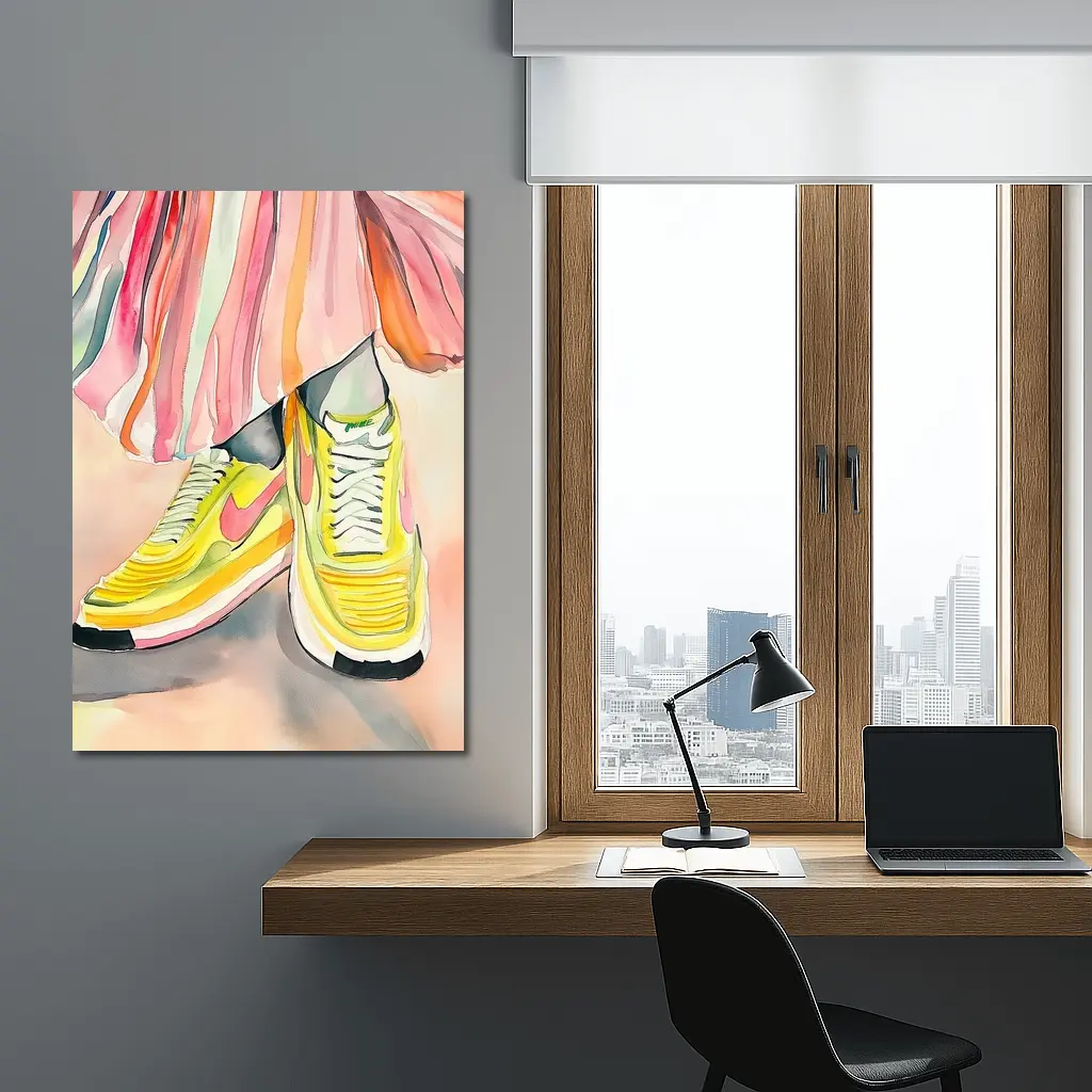 Yellow Nike Sneakers Watercolor Fashion Illustration – Wall Art