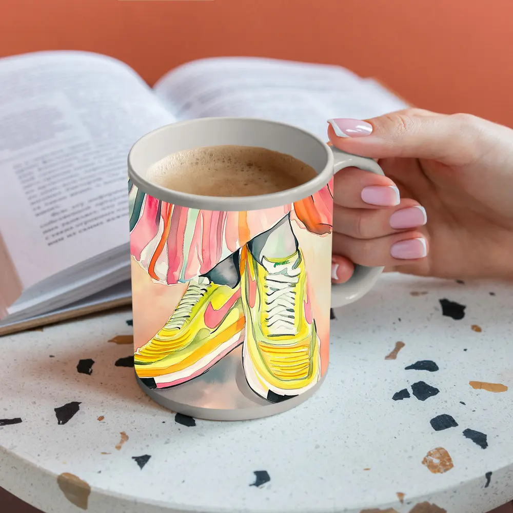 Yellow Nike Sneakers Watercolor Fashion Illustration – Mugs