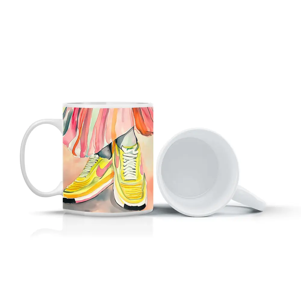 Yellow Nike Sneakers Watercolor Fashion Illustration – Mugs