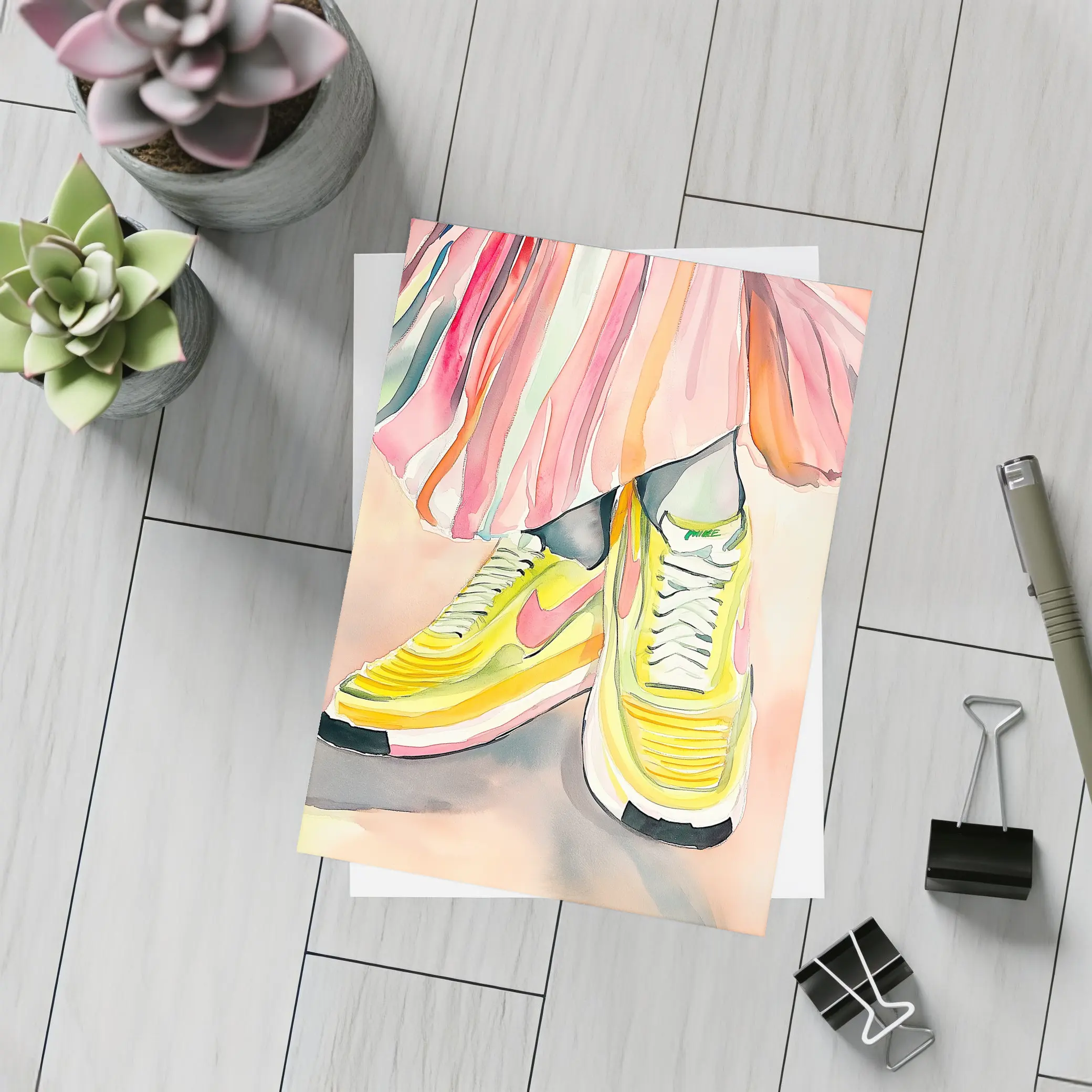 Yellow Nike Sneakers Watercolor Fashion Illustration – Postcards
