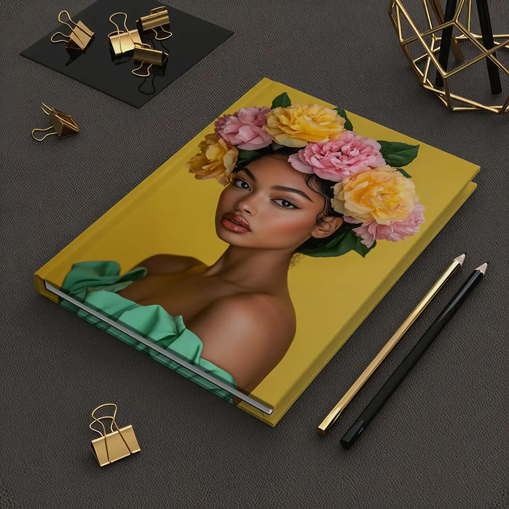 Woman Flower Crown Yellow Background Portrait – Notebooks