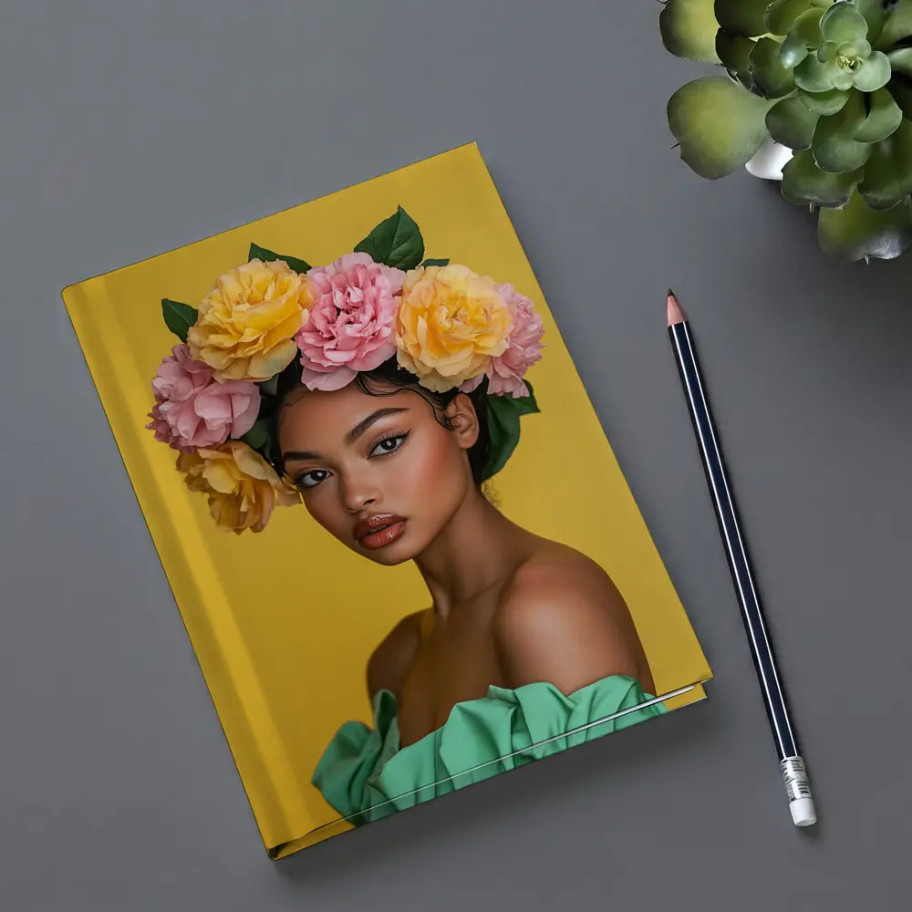 Woman Flower Crown Yellow Background Portrait – Notebooks
