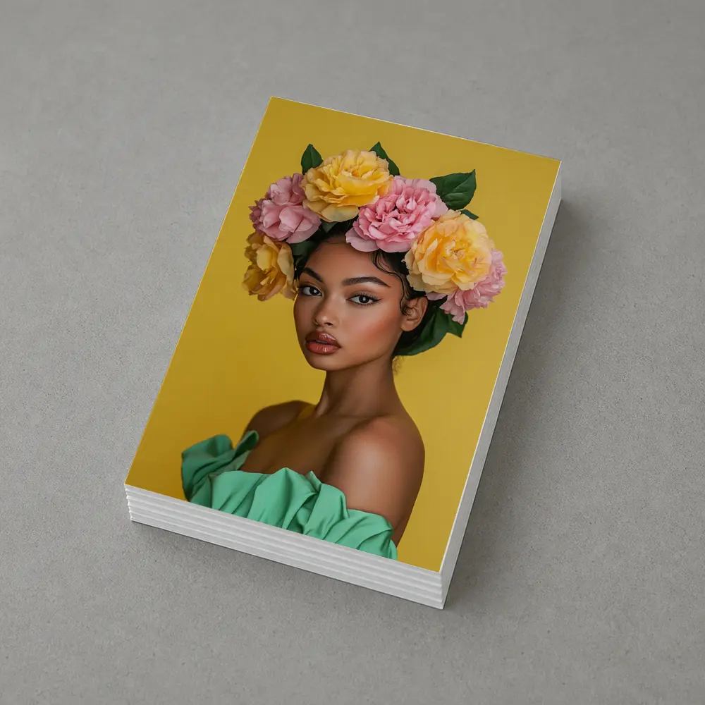 Woman Flower Crown Yellow Background Portrait – Postcards