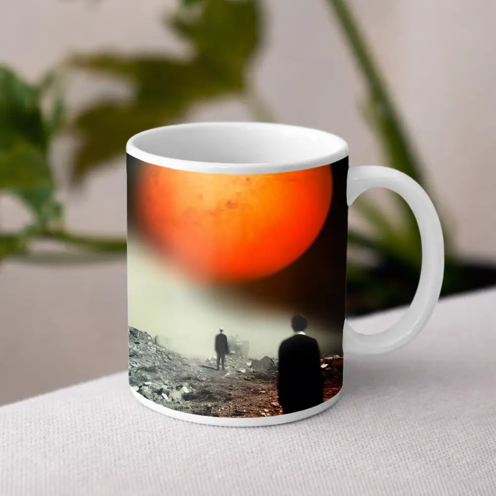 Men Walking Toward Mars Surreal Landscape – Mugs