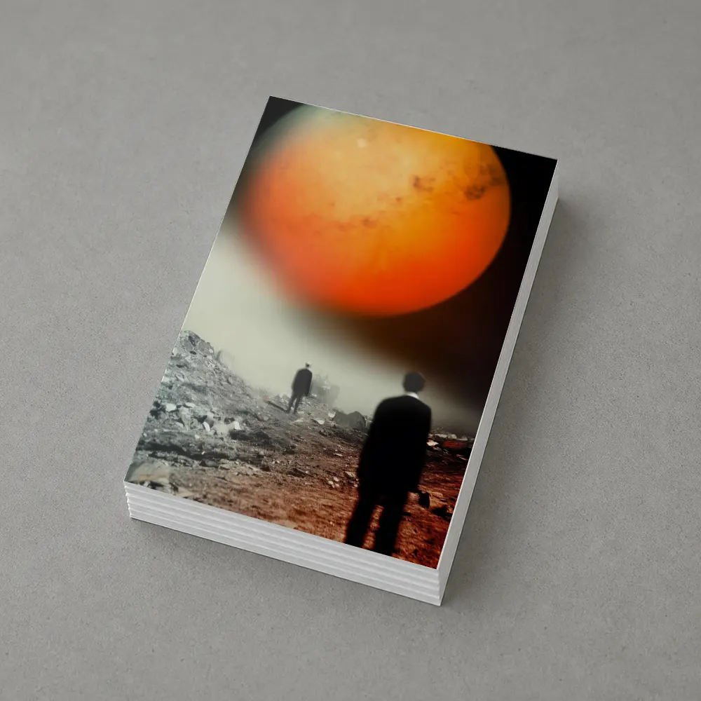Men Walking Toward Mars Surreal Landscape – Postcards