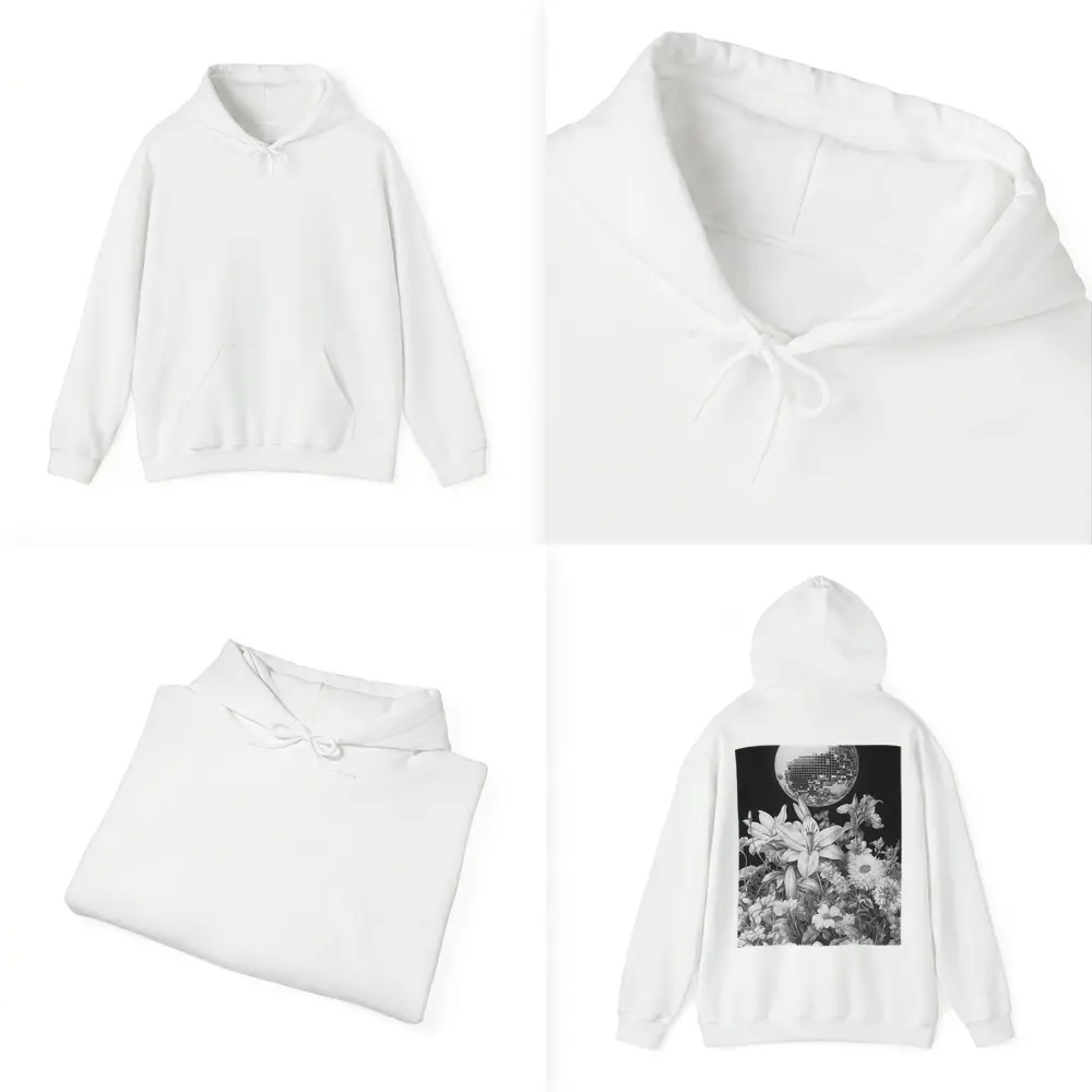Disco Ball Florals Black White Drawing – Hoodies