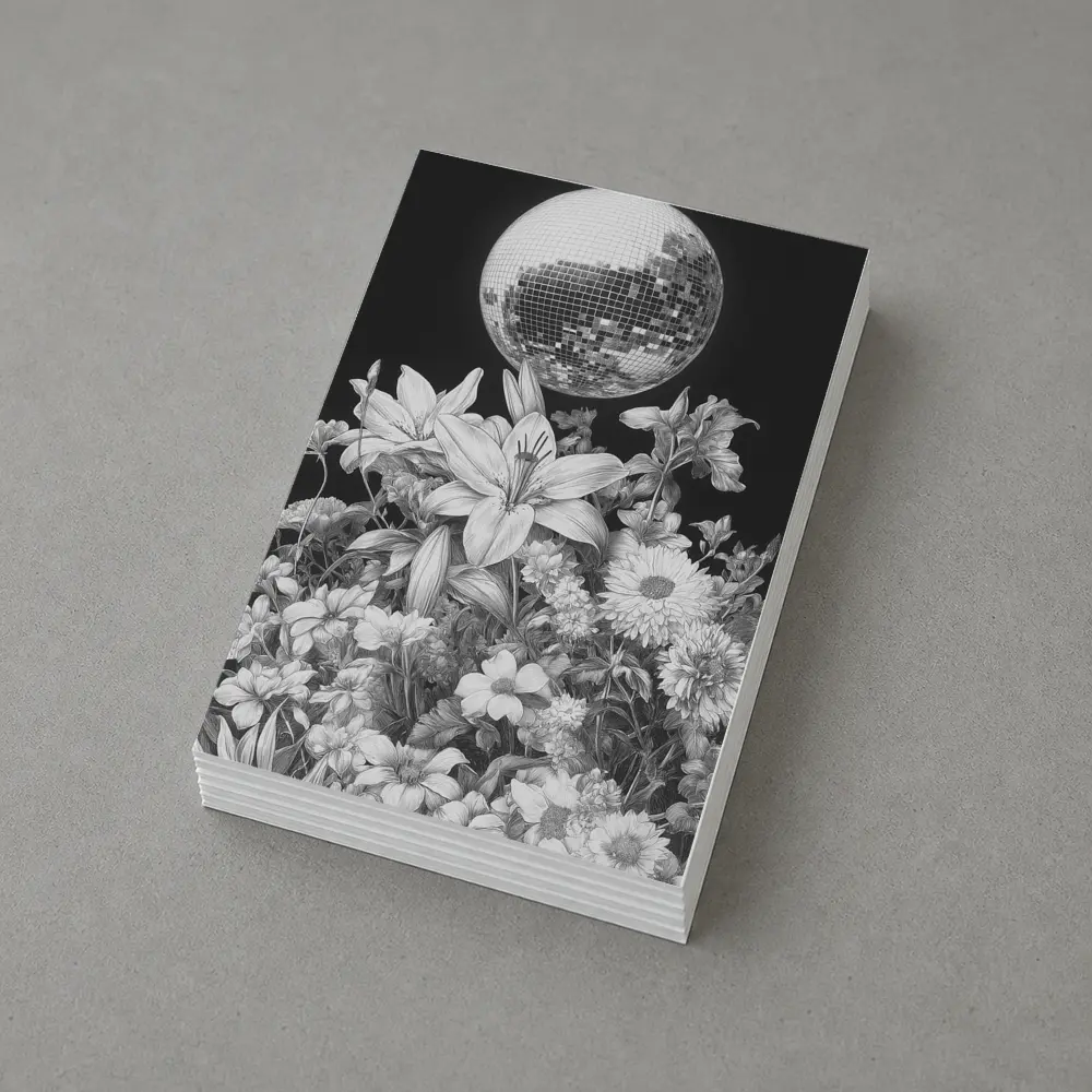 Disco Ball Florals Black White Drawing – Postcards