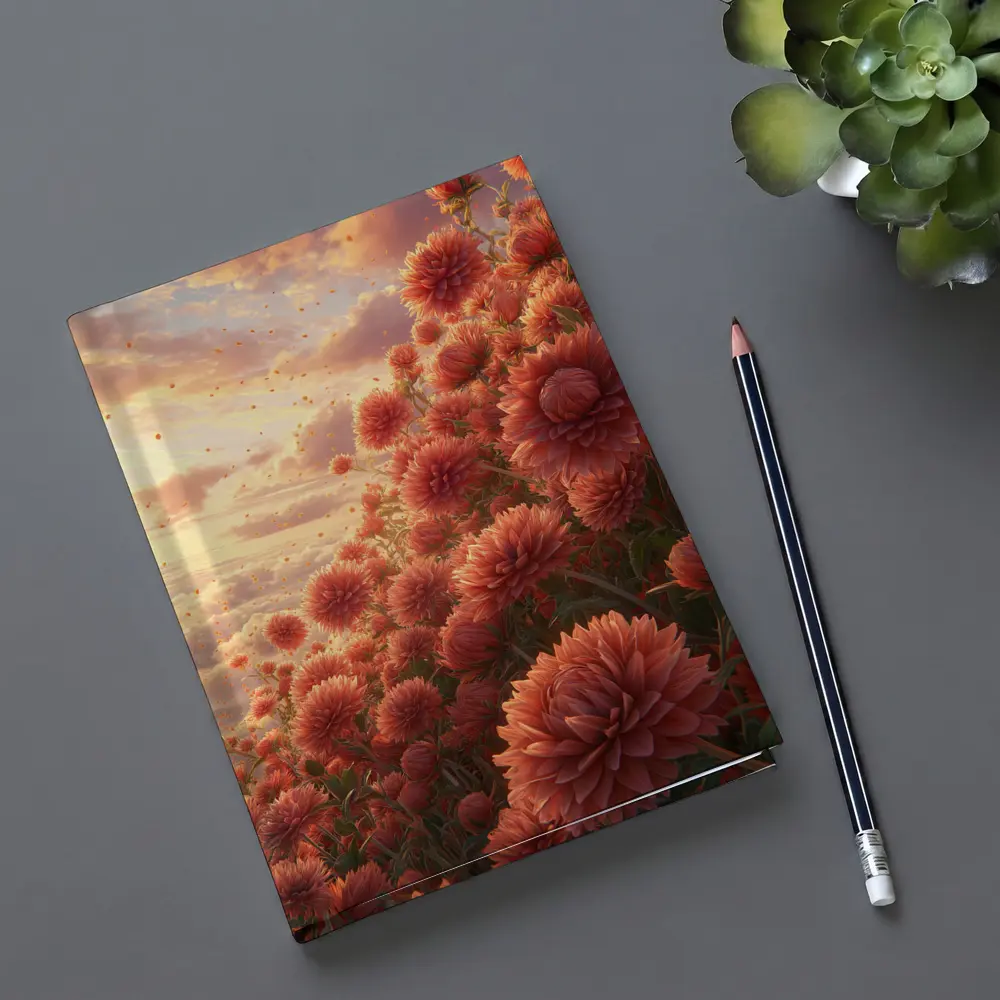 Red Chrysanthums Field Golden Sunset Sky – Notebooks
