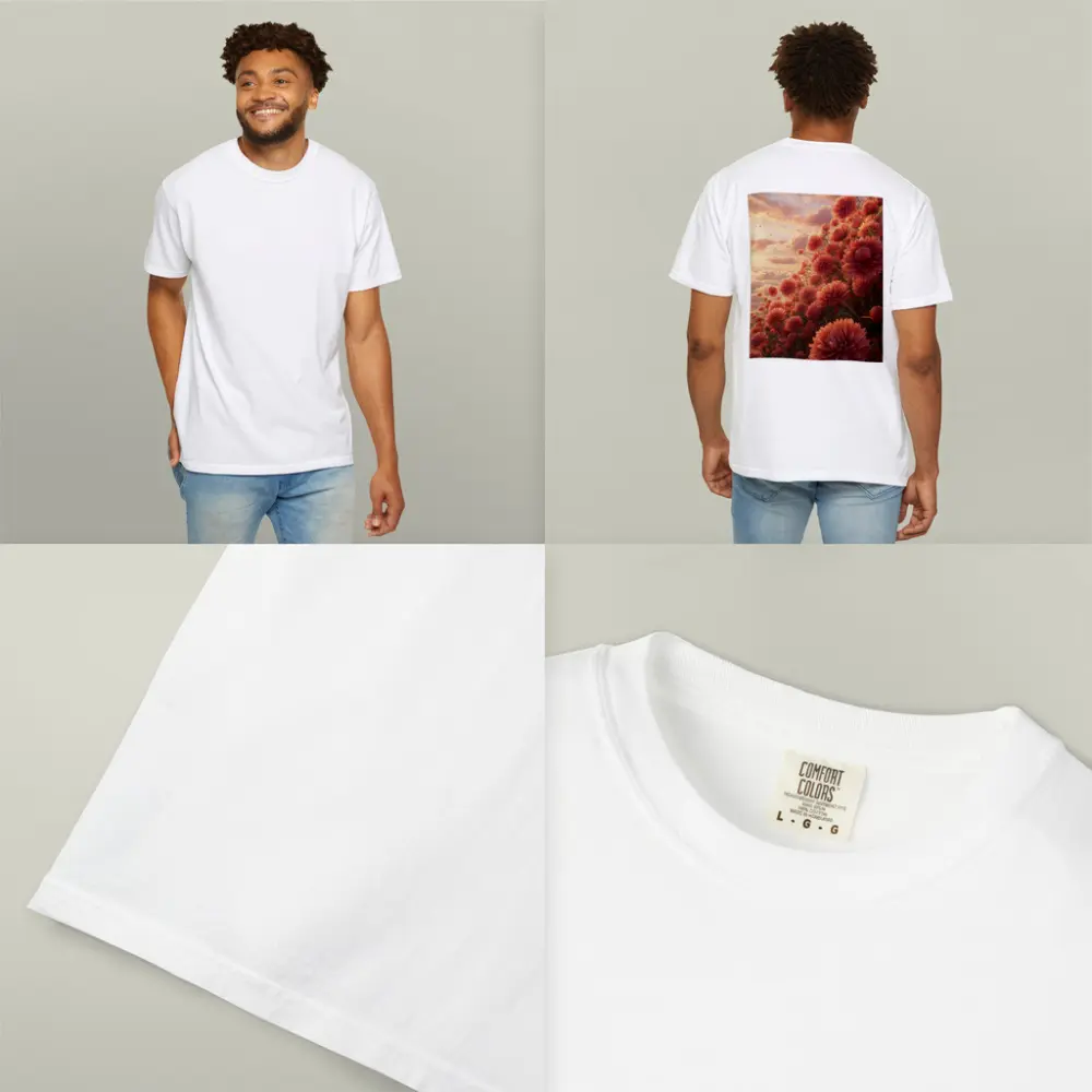 Red Chrysanthums Field Golden Sunset Sky – T-Shirts
