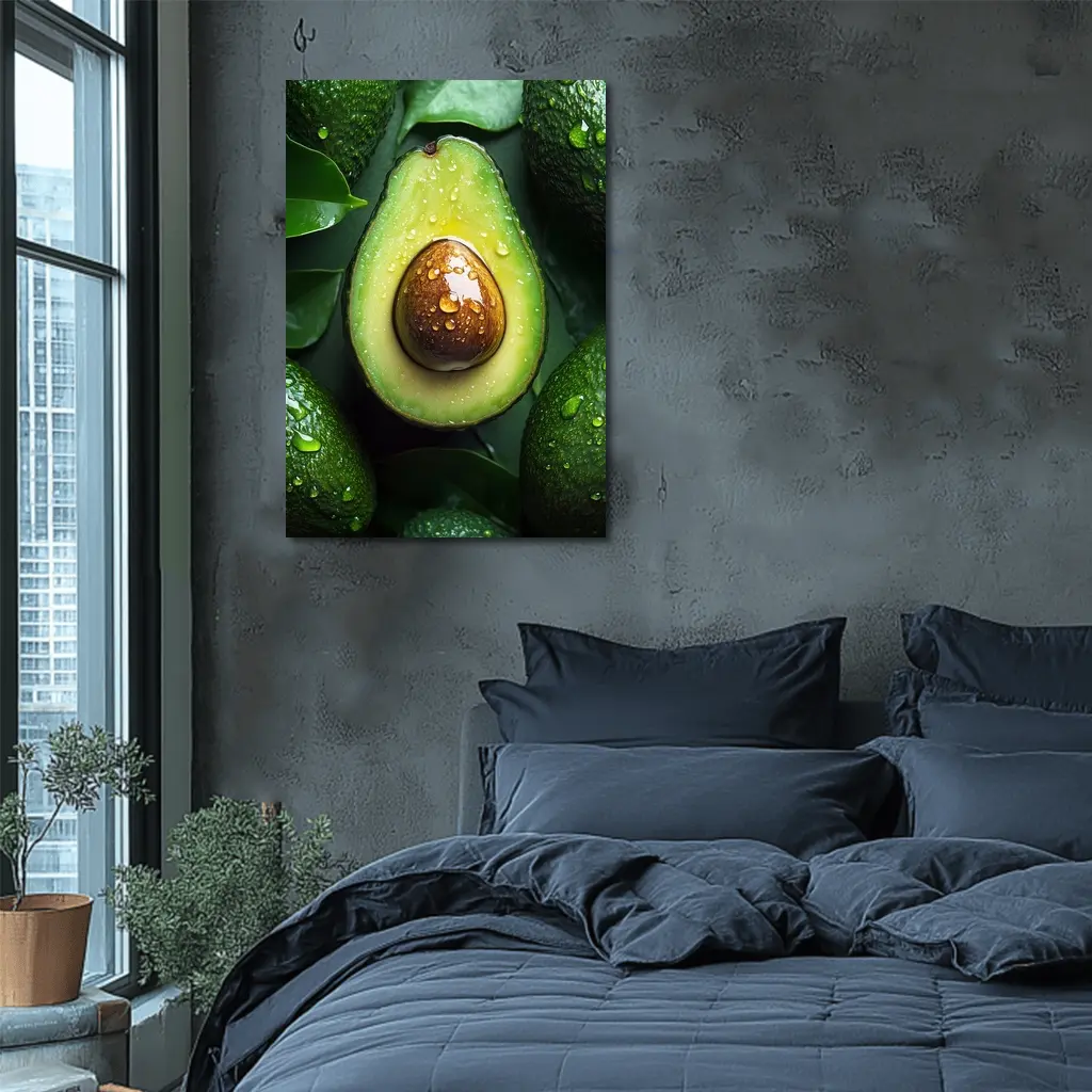 Fresh Avocado Halved With Water Droplets – Wall Art