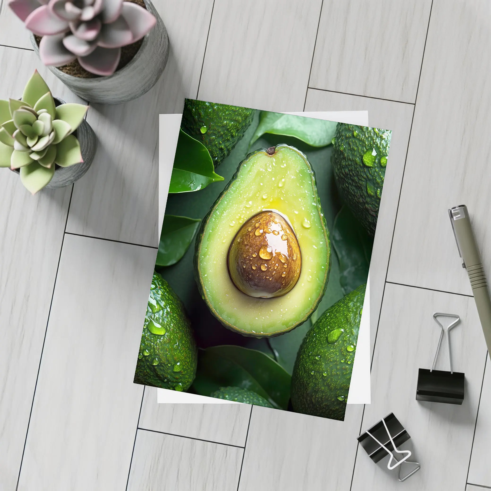 Fresh Avocado Halved With Water Droplets – Postcards